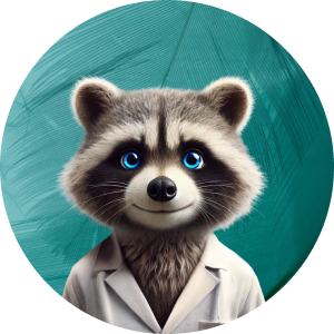 Our mascot, a raccoon with scientist clothes