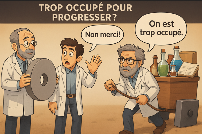 Three scientists humorously illustrate how innovation can save time.